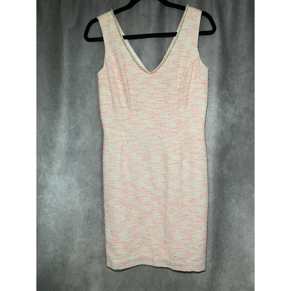 LILLY PULITZER Laidley Dress Size 6 Pink Tweed Boucle Beaded Neckline Women's